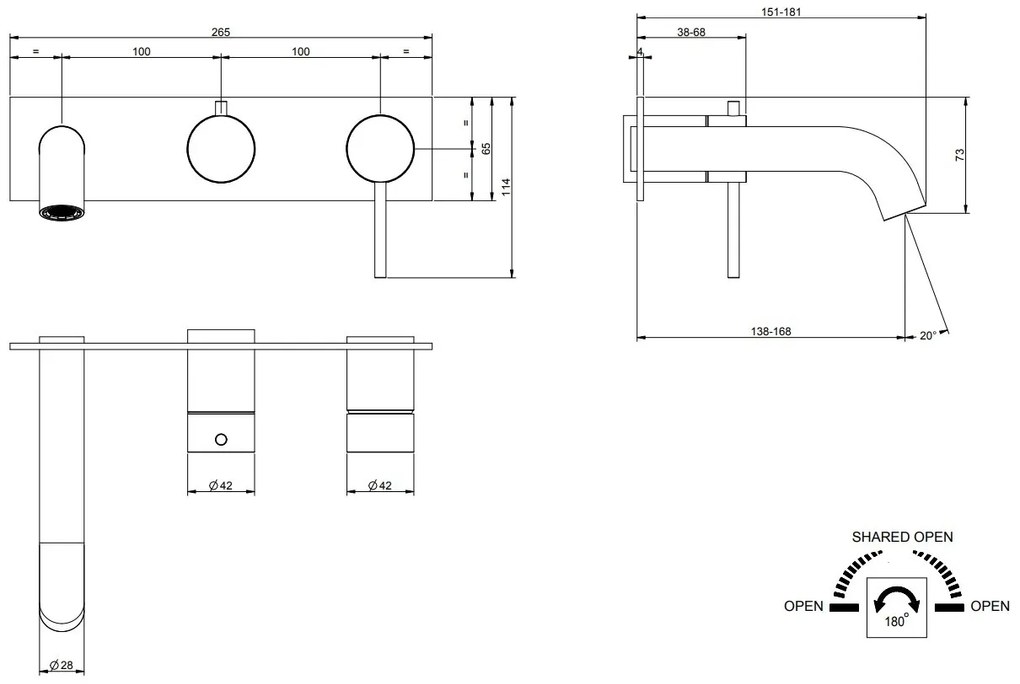 Parte esterna miscelatore vasca con deviatore e bocca parte incasso non inclusa Steel brushed 54136 Gessi