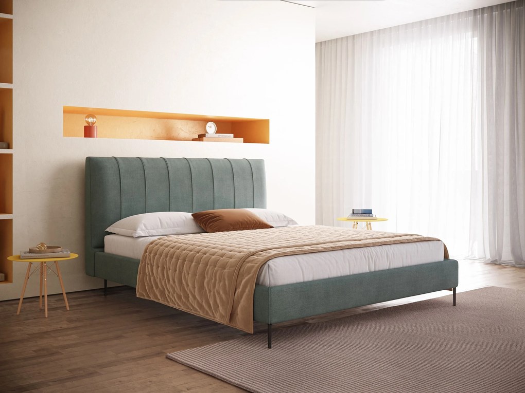 Calliope letto imbottito piedini alti completamente sfoderabile in tessuto smacchiabile T17 verde acqua