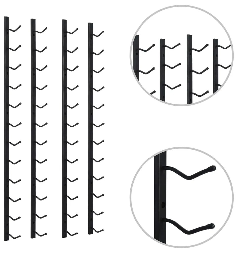 Portavini da parete per 12 bottiglie 2 pz nero in ferro