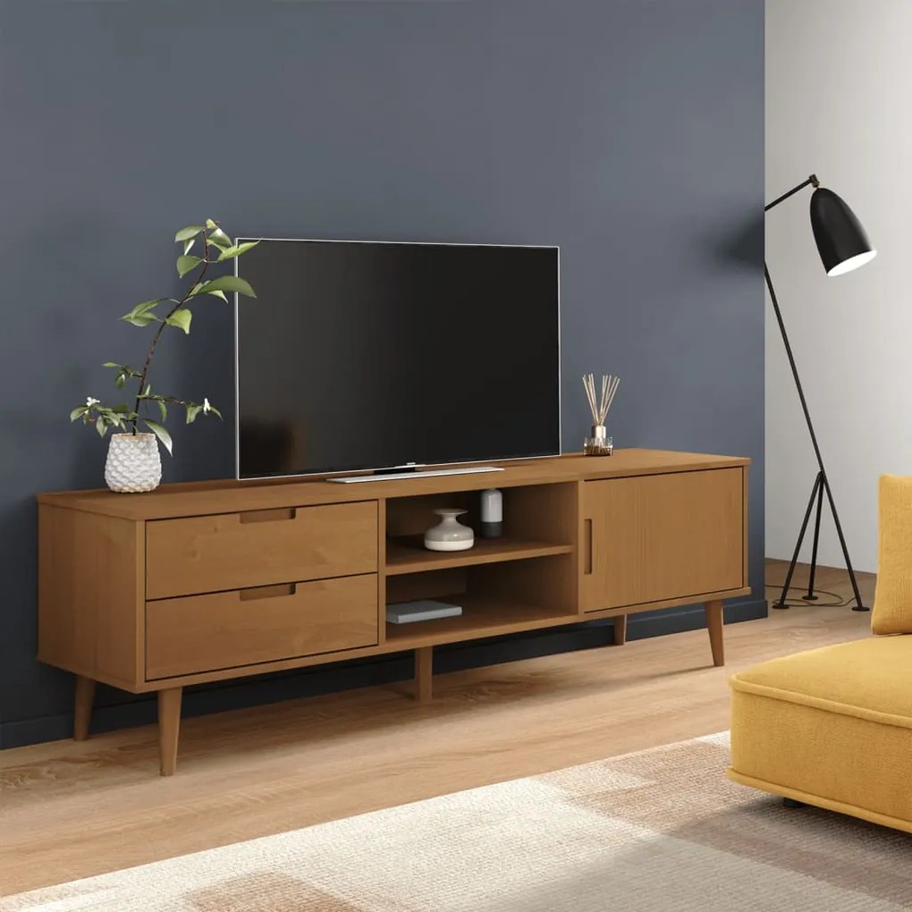 Mobile Tv Molde Marrone 158x40x49 Cm İn Legno Massello Di Pino /