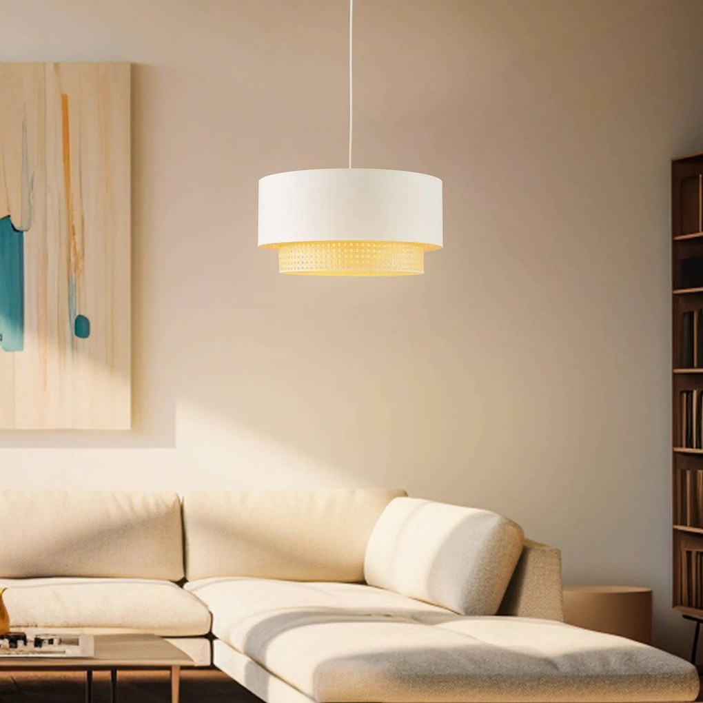 Duolla Lampada a sospensione Boho, Ø 45 cm, a 1 luce, bianco crema/rattan