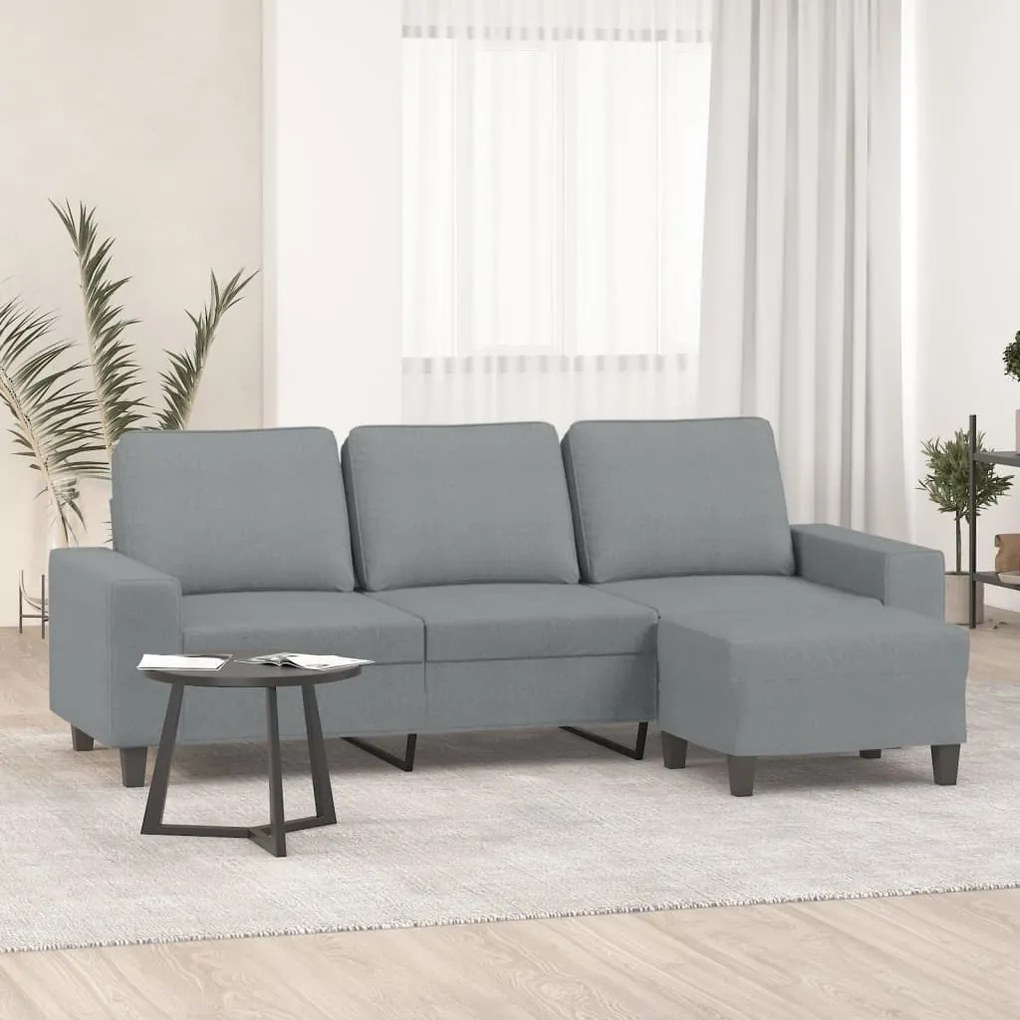 Divano A 3 Posti Con Poggiapiedi Grigio Chiaro 180cm İn Tessuto /