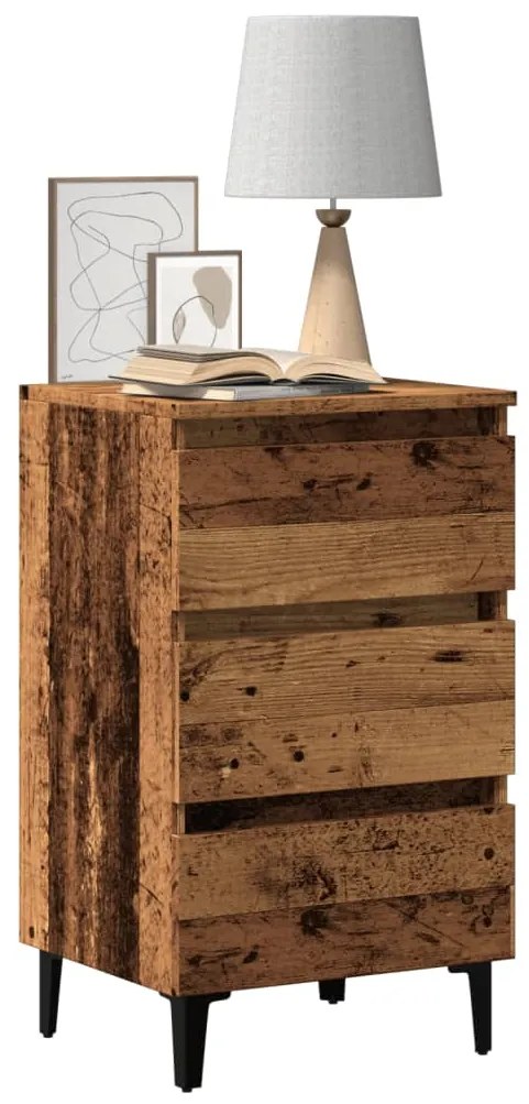 Comodino Con Gambe İn Metallo Legno Antico 40x35x69 Cm /