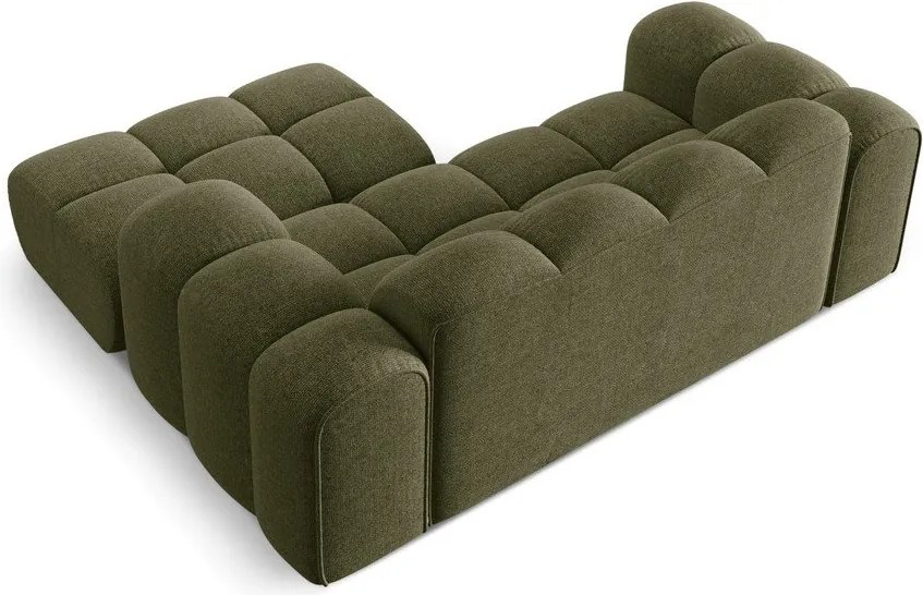 Divano angolare verde (con penisola a destra/con chaise lounge) con rivestimento in ciniglia Treno – Cosmopolitan Design