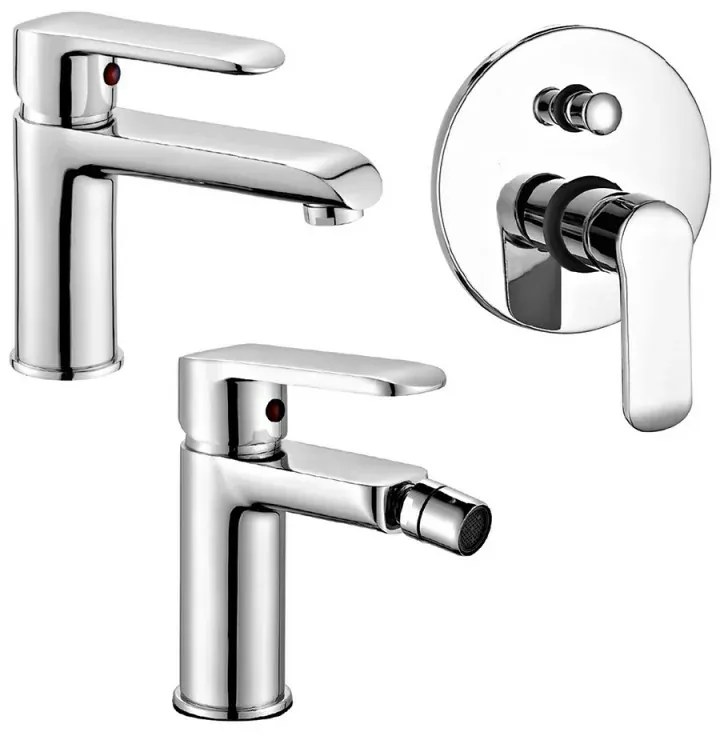 Set miscelatori lavabo bidet e doccia incasso con deviatore cromati serie Dalila piletta inclusa