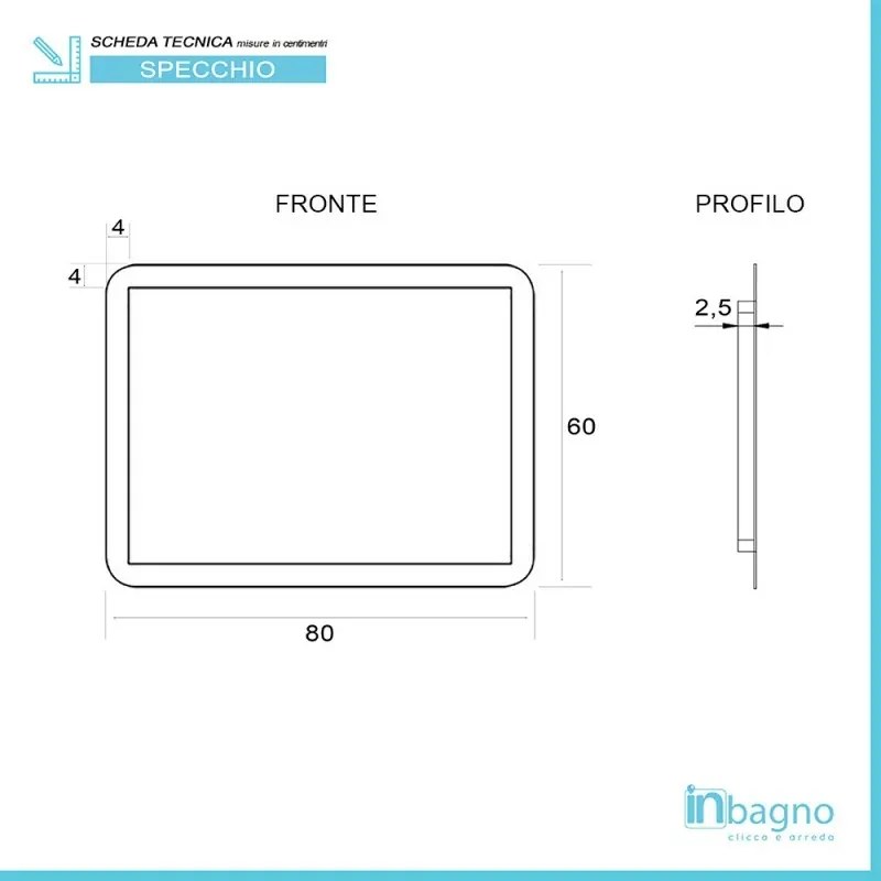 Specchio bagno 60x80 cm con LED naturale e installazione reversibile