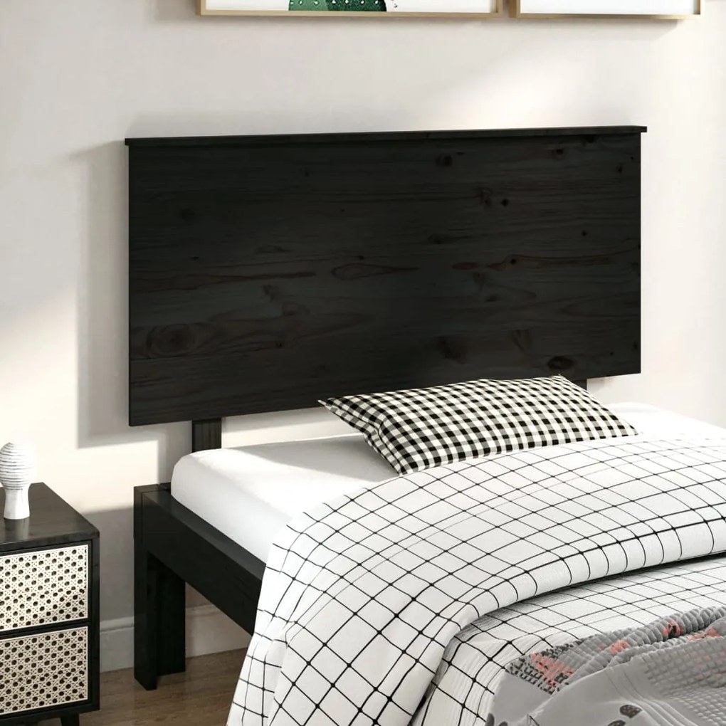 Testiera Per Letto Nera 124x6x82,5 Cm İn Legno Massello Di Pino /