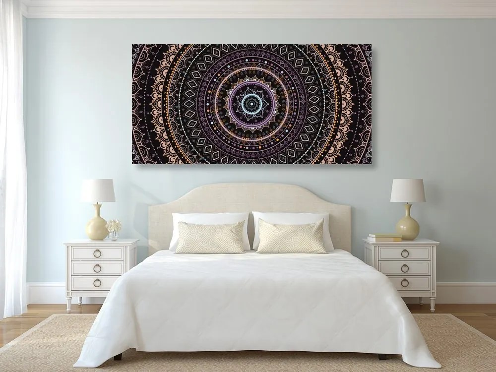 Quadro su tela – Mandala con motivo solare in sfumature viola