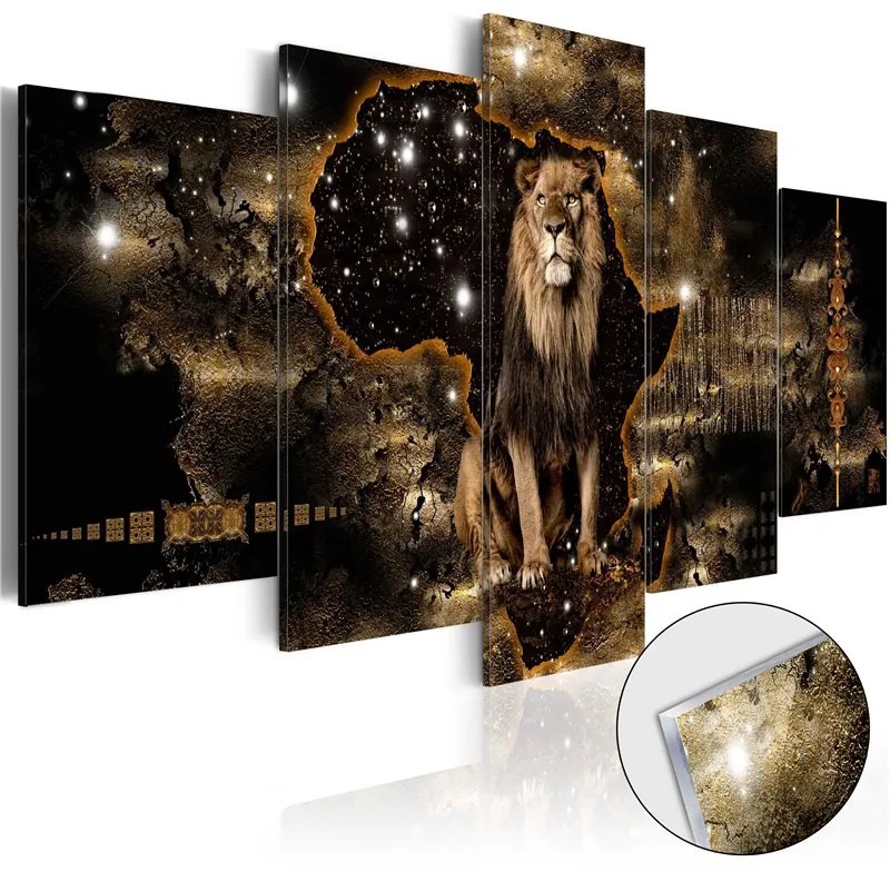 Quadri su vetro acrilico  Golden Lion [Glass]  Colore Nero, Dimensioni e Misure 200x100