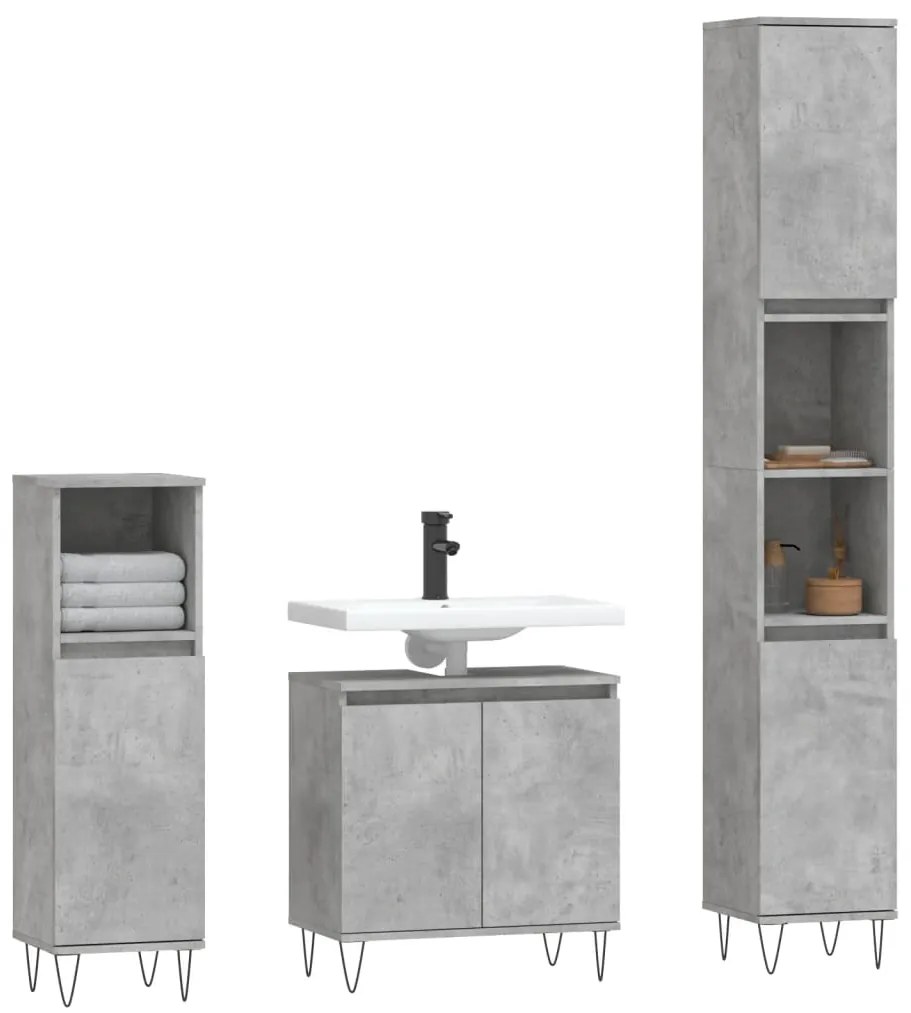 Set di mobili da bagno 3 pz grigio cemento in legno multistrato
