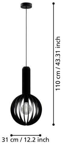 Eglo 900153 - Lampadario a sospensione con filo VELASCO 1xE27/40W/230V diametro 31 cm nero