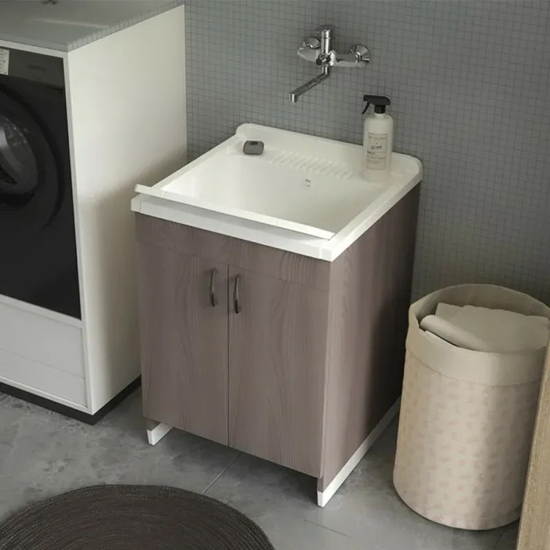 Mobile lavatoio 60x50 cm rovere in kit di montaggio con vasca e asse Ikaro