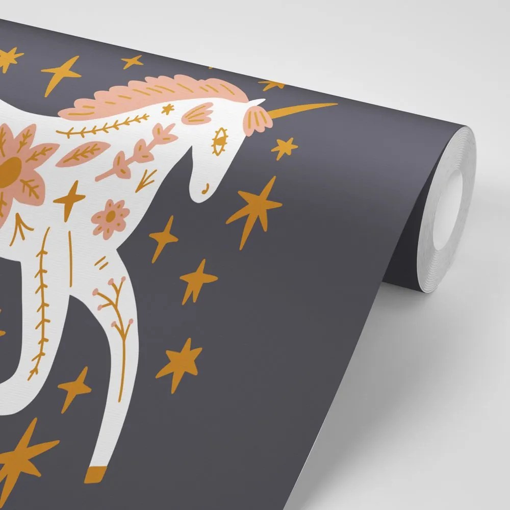 Carta da parati – Unicorno fiabesco con tocco folcloristico