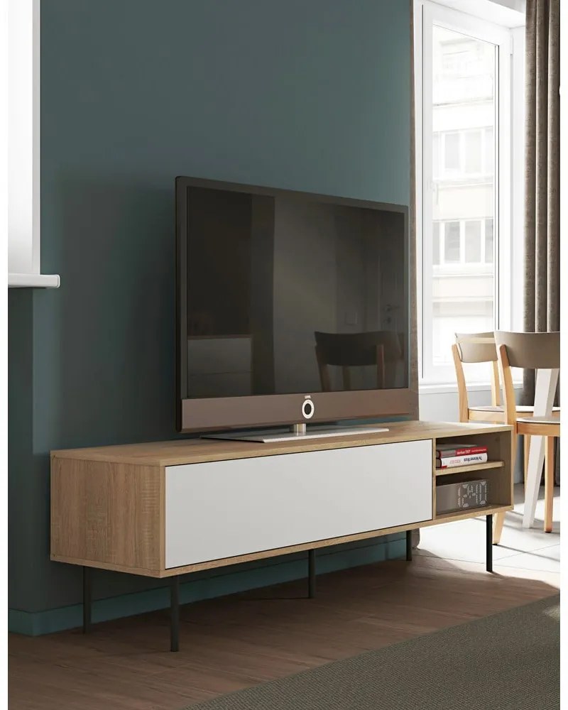 Tavolo TV in rovere decorato in bianco e naturale 165x40 cm Ampère - TemaHome
