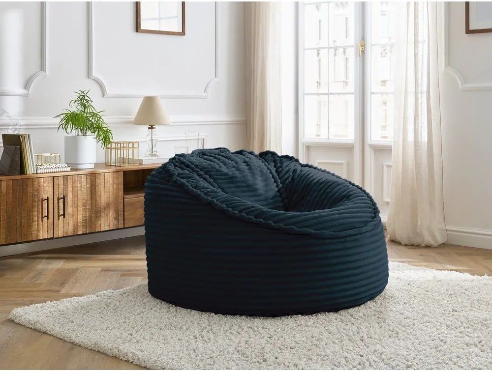 Puof a sacco blu scuro con rivestimento in velluto a coste Socrate – Bobochic Paris