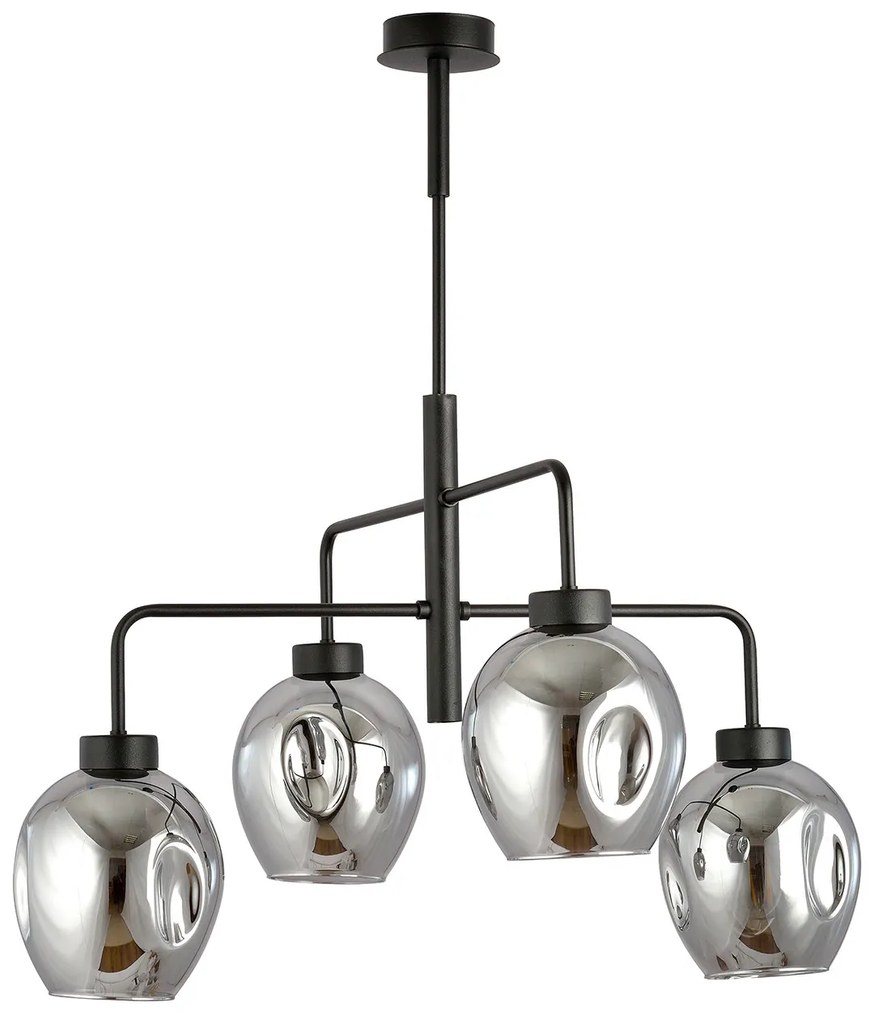 Lampadario Moderno 4 Luci Auriga In Accaio Nero E Vetro Fumè