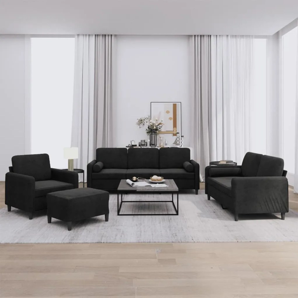 Set Di Divani 4 Pz Con Cuscini Nero İn Velluto /
