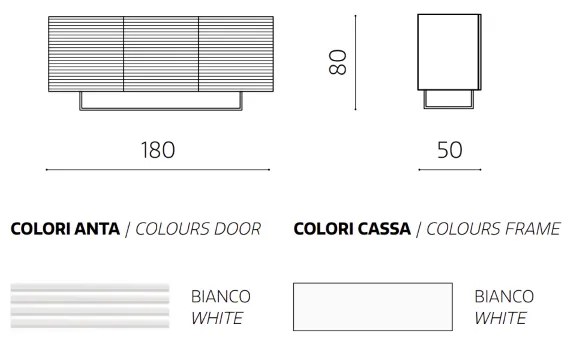 Madia a 3 ante 180 cm con scocca in nobilitato Bianco ARISA con piedini sagomati