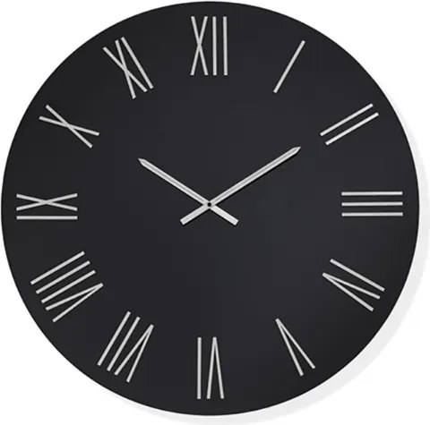 Orologio rotondo D80 cm ROWAN in cristallo laccato Nero e numeri Argento