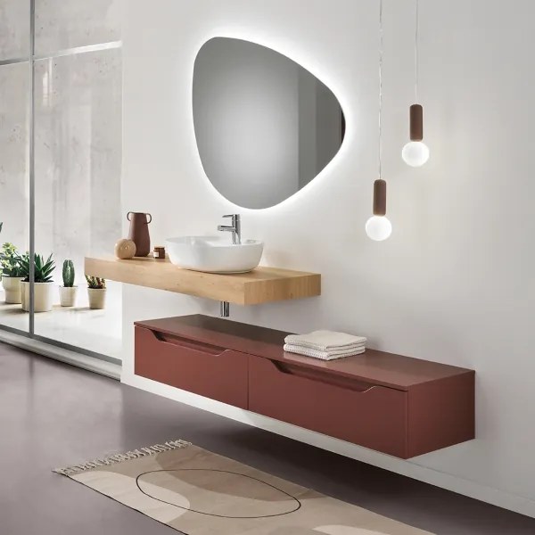 Mobile bagno sospeso MIXI M con doppio modulo e top con lavabo