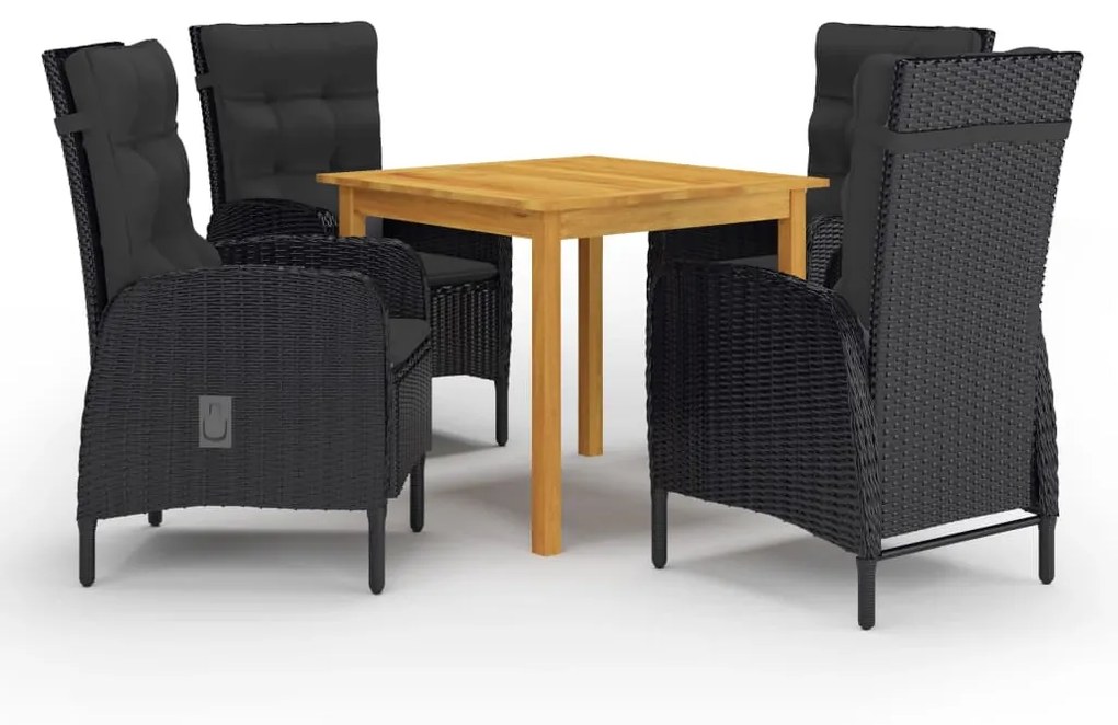 Set mobili da pranzo per giardino 5 pz nero