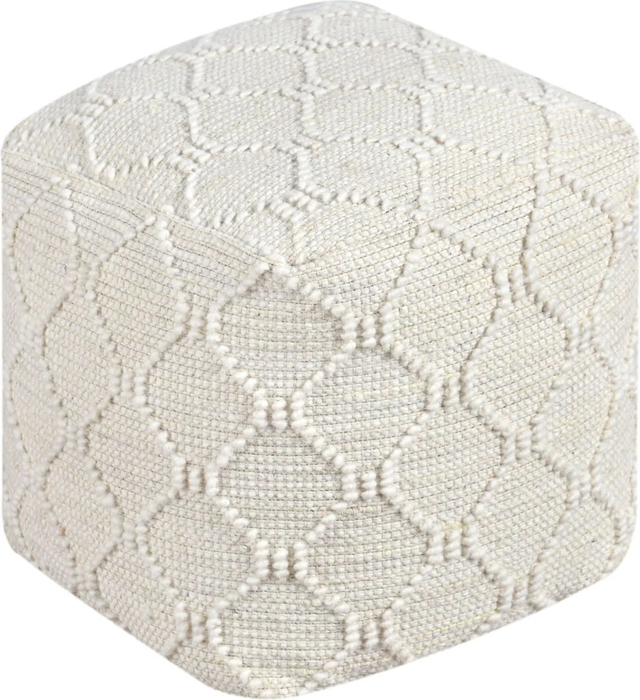 MELILLA - pouf in lana avorio con decoro 40 x 40
