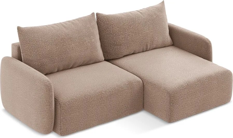 Divano angolare marrone chiaro allungabile/con contenitore (con penisola a destra) Kalena – Makamii