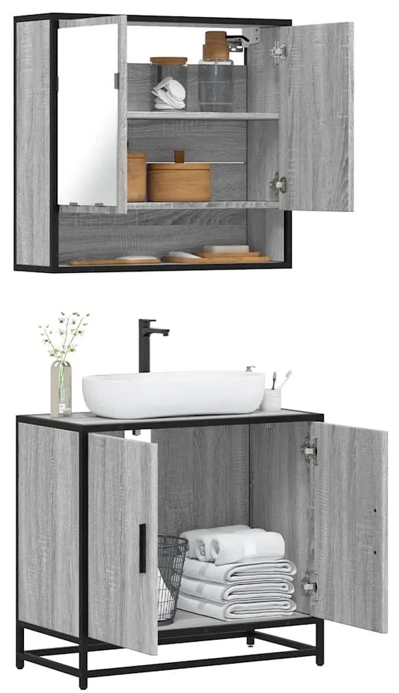 Set Mobili Da Bagno 2 Pz Grigio Sonoma İn Legno Multistrato /