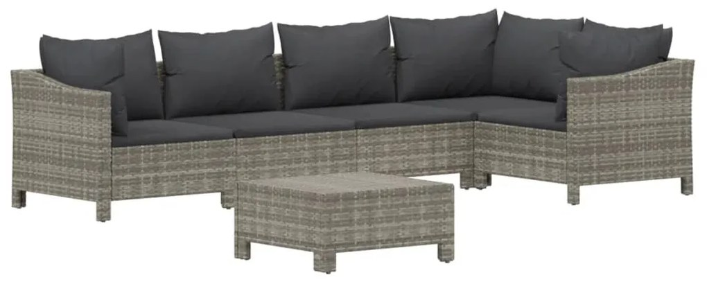 Set divani da giardino 6 pz con cuscini in polyrattan grigio