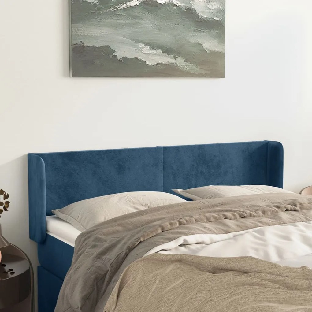 Testiera Ad Orecchio Blu Scuro 147x16x78/88 Cm İn Velluto /