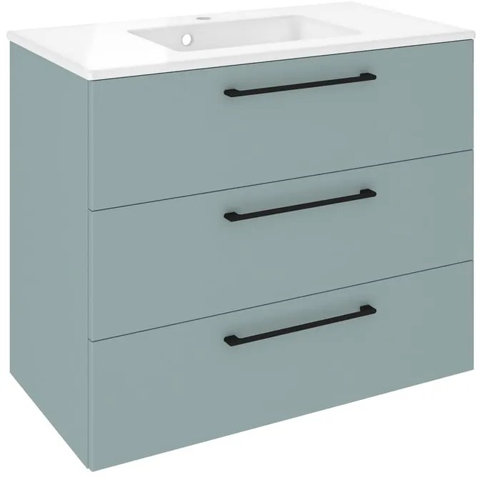 Mobile da bagno sotto lavabo SENSEA Remix verde laminato opaco L 90 x H 73 x P 46 cm 3 cassetti, lavabo non incluso