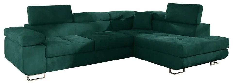 Divano angolare verde allungabile/con contenitore (con penisola a destra/a L) e rivestimento in velluto Anton – ELTAP