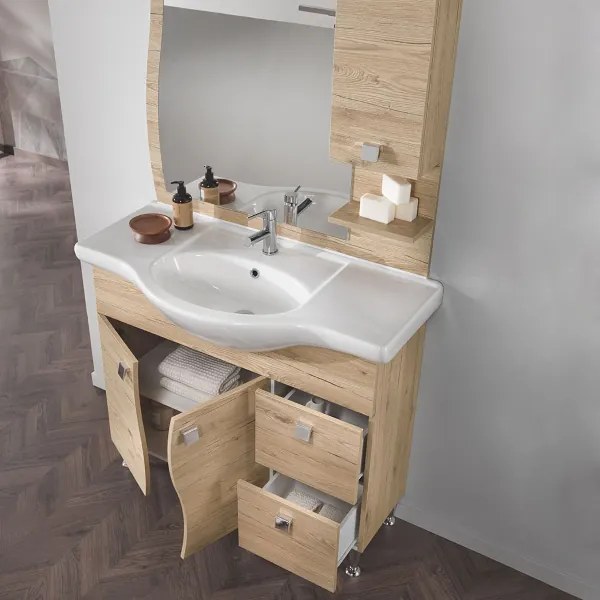 Mobile bagno 105 cm - Quercia - 2 ante e cassetti - Onda