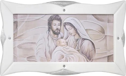 Quadro su tela moderno 50x120 cm con cornice in pelle Bianca Sacra Famiglia