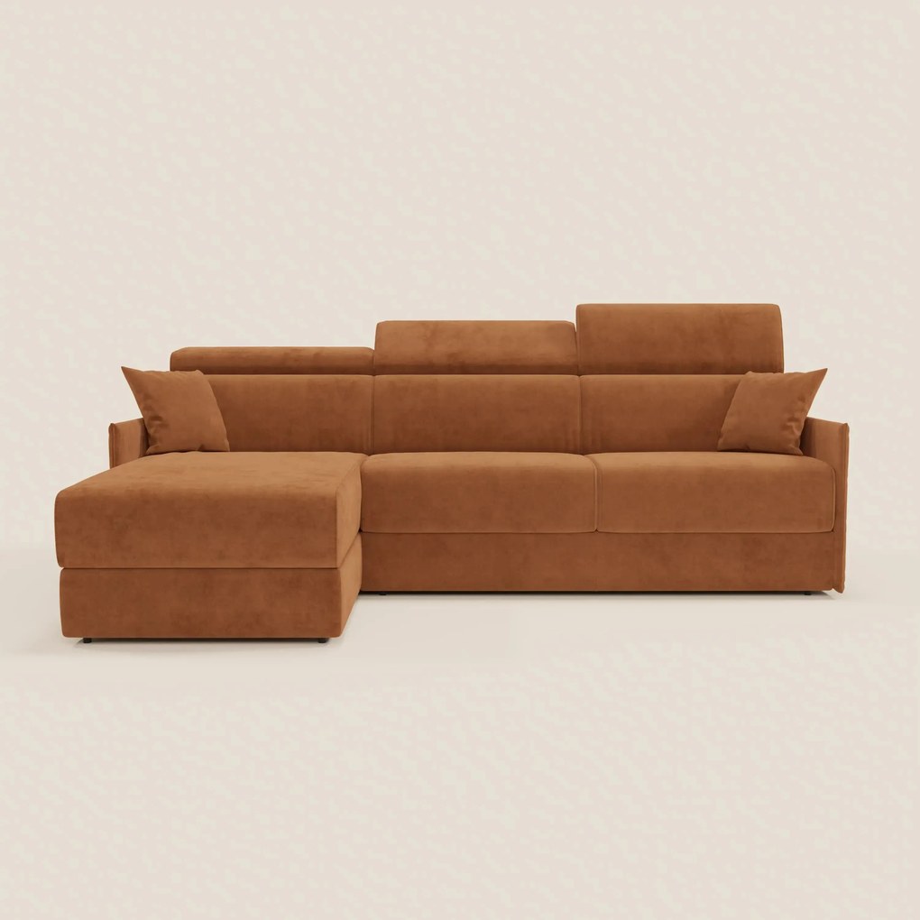 Miryam divano letto angolare compatto - poggiatesta reclinabili e penisola contenitore in tessuto smacchiabile T31