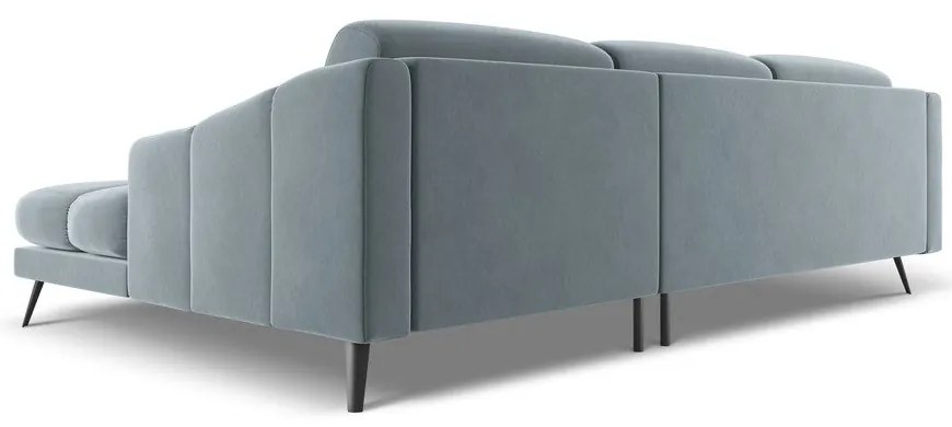 Divano angolare azzurro (con penisola a destra) con rivestimento in velluto Nalu – Makamii