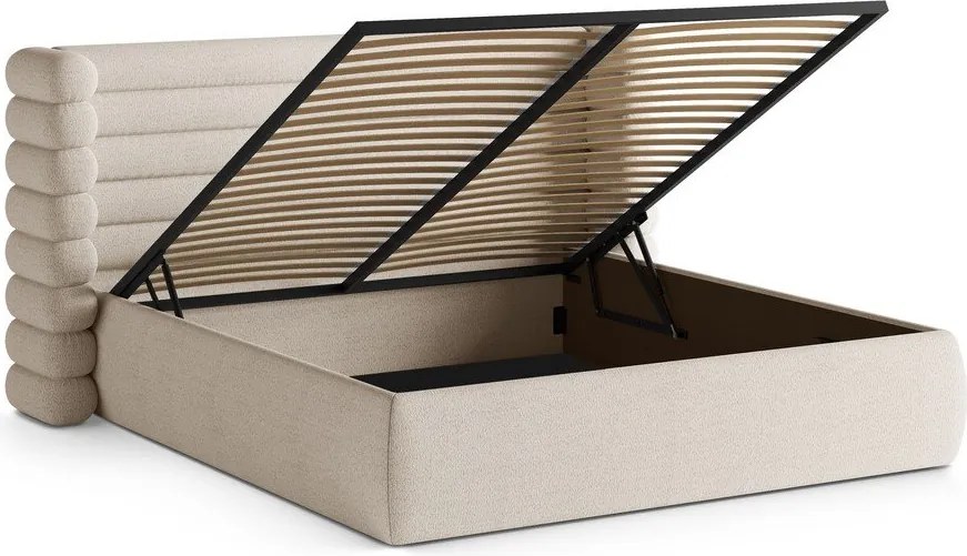 Letto matrimoniale imbottito beige con contenitore con rete inclusa 200x200 cm Mount – Micadoni