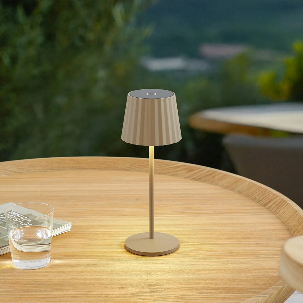 Lindby lampada da tavolo LED a batteria Esali, beige, metallo, IP54