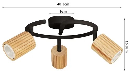 Brilagi - Faretto MODERN WOOD 3xGU10/8W/230V legno di caucciù/nero