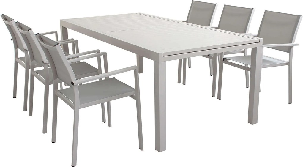 DEXTER - set tavolo in alluminio cm 200/300 x 100 x 74 h con 6 poltrone Venus