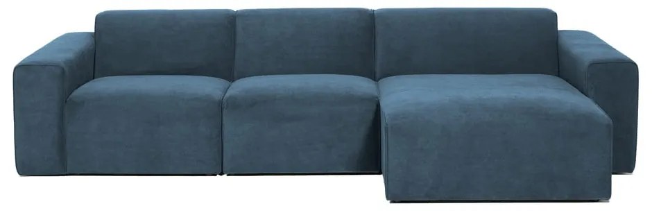 Divano angolare componibile blu (con penisola a destra) con rivestimento in velluto a coste Sting – Scandic