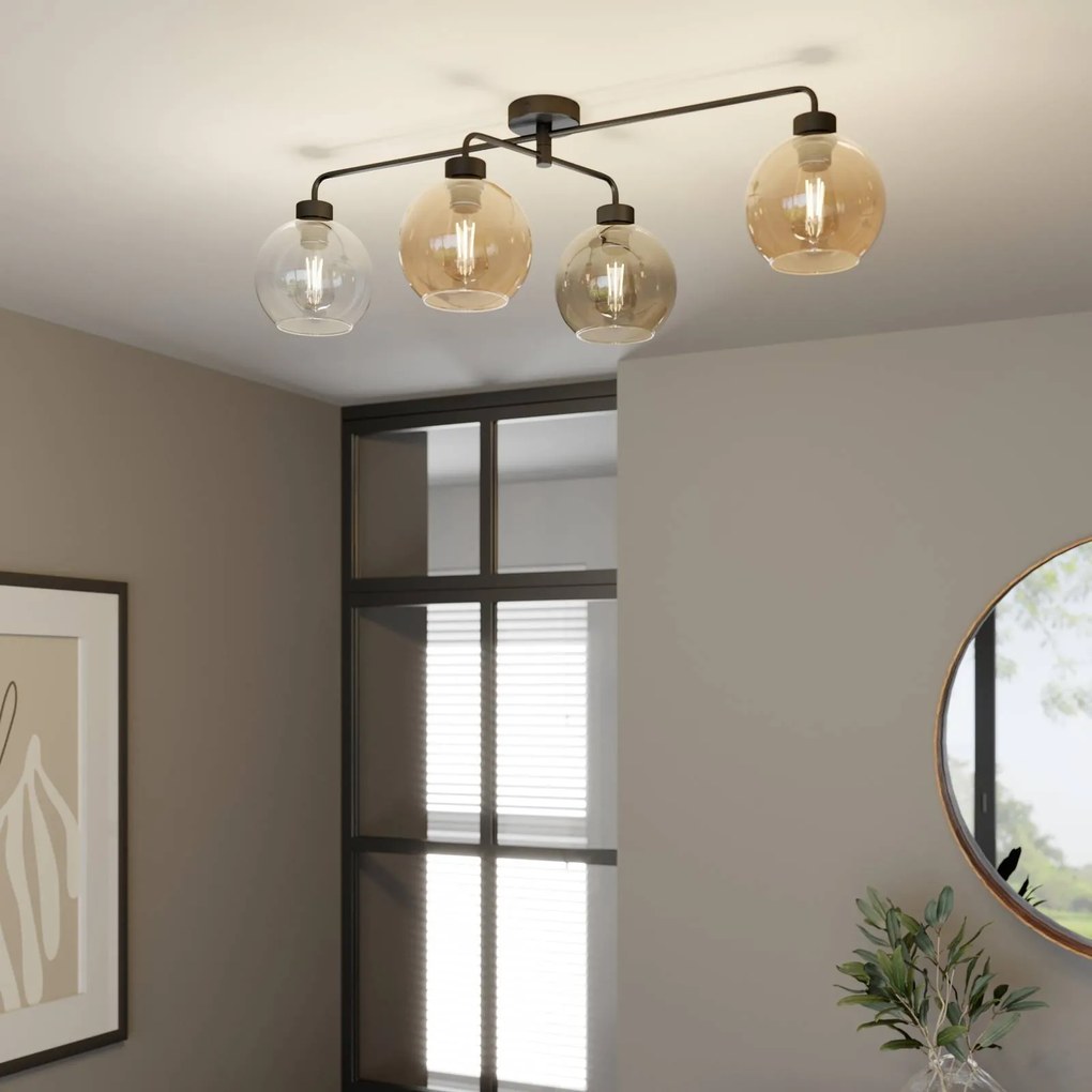 TK Lighting Plafoniera Cubus a 4 luci trasparente/ambra/grigio