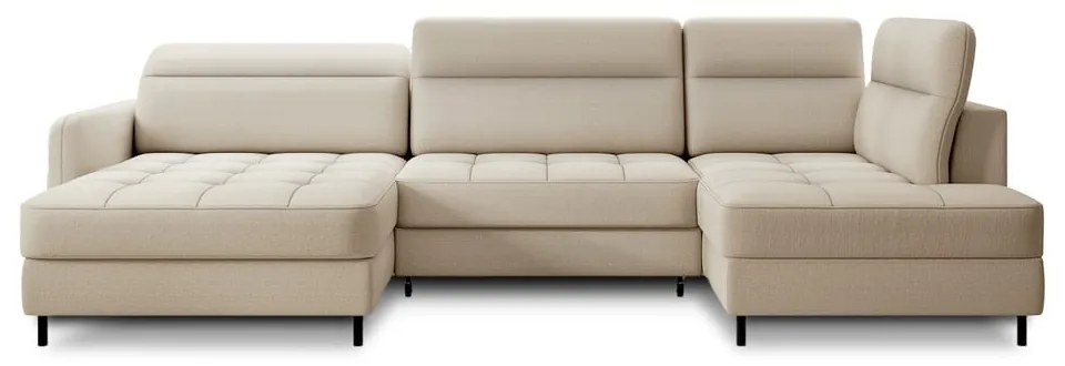 Divano angolare beige allungabile/con contenitore (con penisola a destra/a U) e rivestimento in velluto Berrto – ELTAP