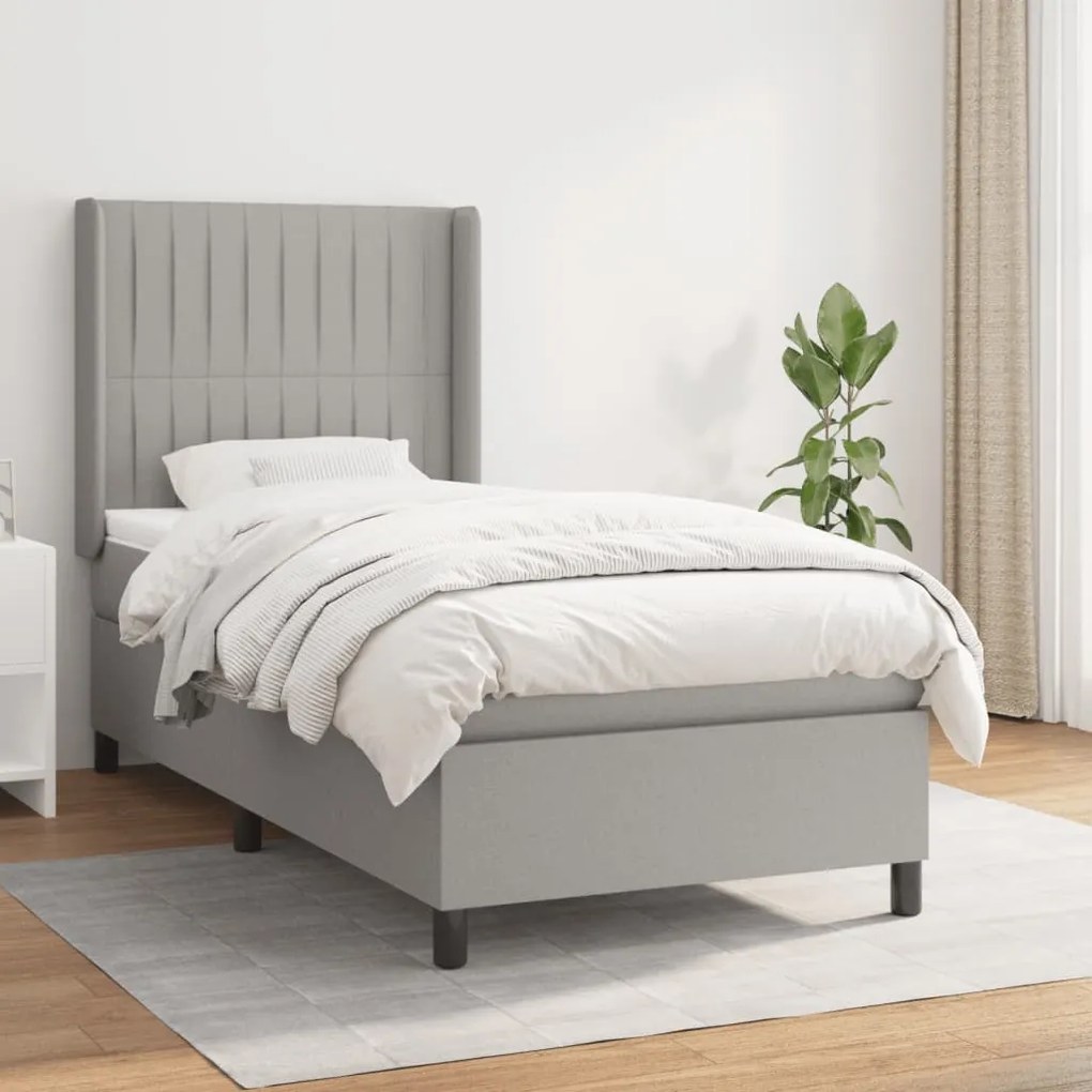 Giroletto A Molle Con Materasso Grigio Chiaro 90x190 Cm Tessuto /