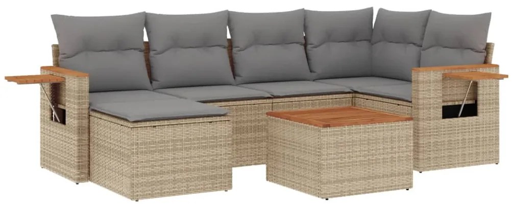 Set Divani da Giardino 7 pz con Cuscini Beige in Polyrattan