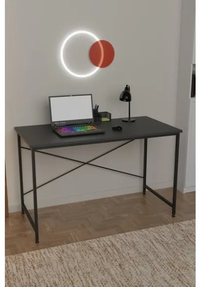 Scrivania Stile Industrial Ferro E Legno 120x60x73 Adam Antracite