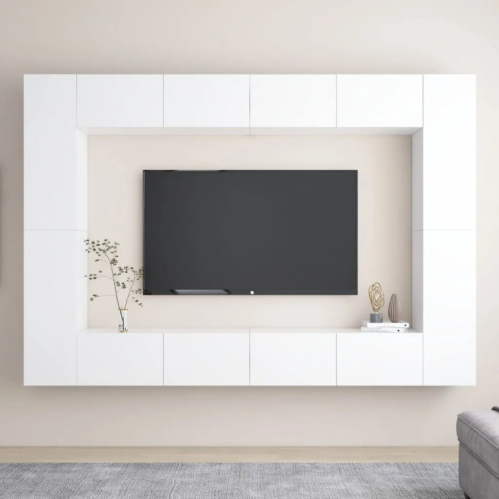 Set Mobili Porta Tv 8 Pz Bianco İn Legno Multistrato /