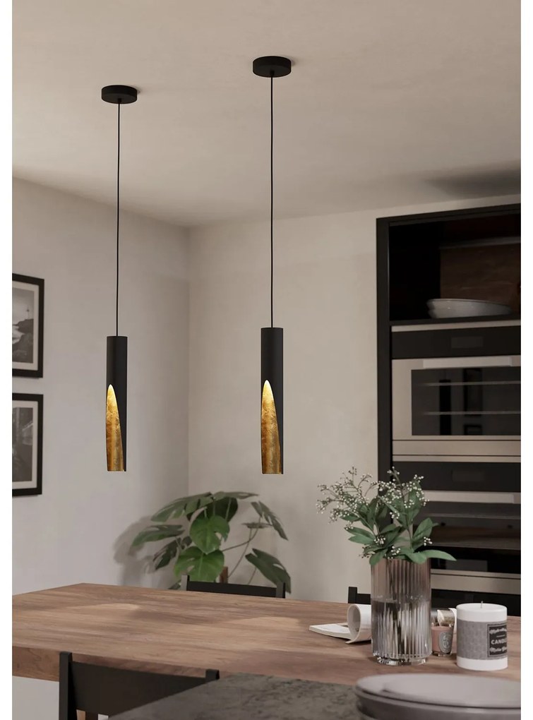 Lampadario A Sospensione Moderno Barbotto Acciaio Nero Oro 1 Luce Gu10 4,5W