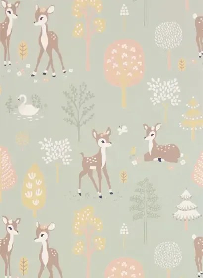 Kindertapete Golden Woods von Majvillan - Dusty Green