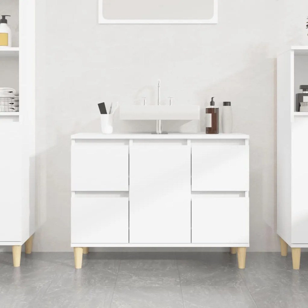 Mobile Lavabo Bianco Lucido 80x33x60 Cm İn Legno Multistrato /